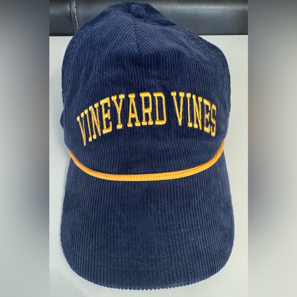 Vineyard Vines Embroidered Corduroy Navy Snapback 5 Panel Collegiate Logo Hat
